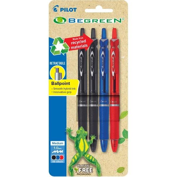 Pilot Medium Acroball Ballpoint Begreen Ball Pens 4 Pack