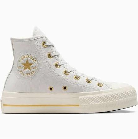 Converse Chuck Taylor All Star Lift Hi Sneakers in Grey with Gold Details