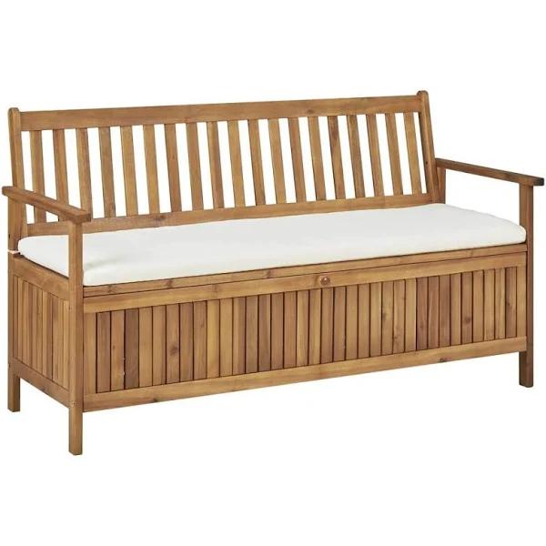 vidaXL Storage Bench with Cushion 148 cm Solid Acacia Wood