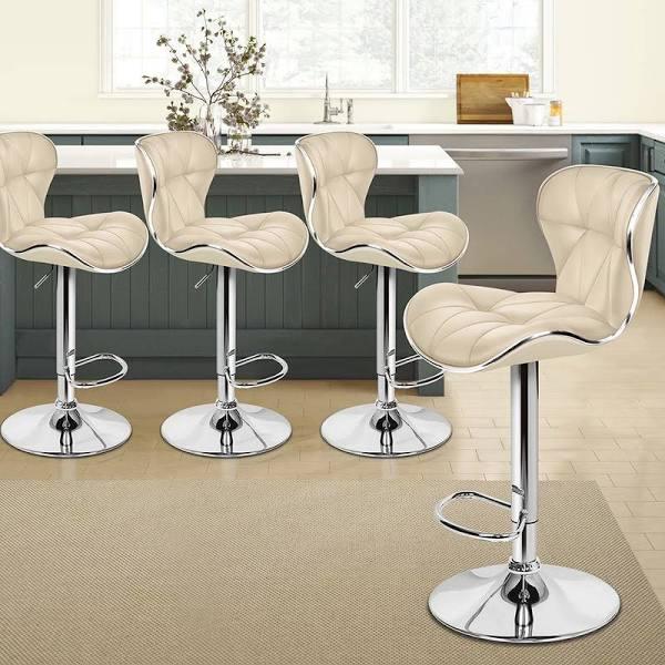 ALFORDSON 2x Bar Stools Luna Kitchen Swivel Chair Leather Gas Lift Beige