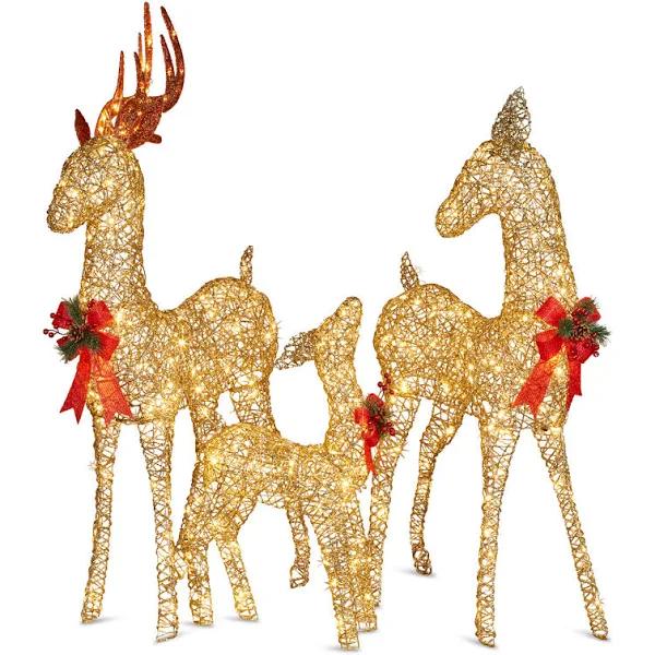 Swishmas Outdoor Christmas Display Reindeer With Lights - Set of 3