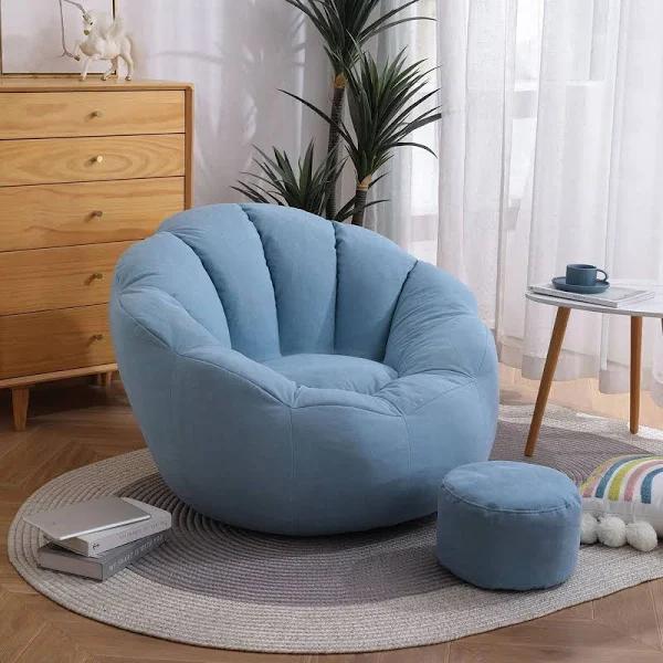 Bean Bag Chair Cover +Footstool Cover Petal-Shaped Bean Bag Chair Cover Sofa Lazy Sack Soft Beanbag Chair (No Beans) for Kids, Adults, Couples -