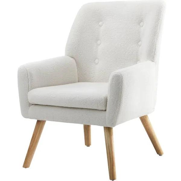 Oikiture Armchair Lounge Chair Sherpa Accent Armchairs Tub Chairs Sofa White