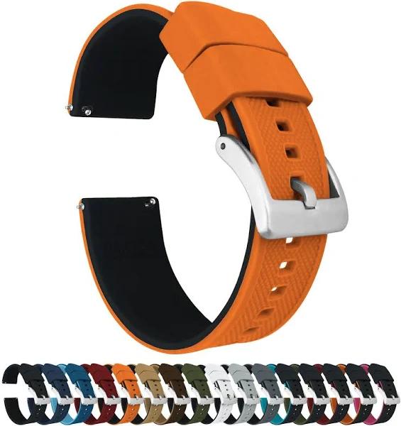 Elite Silicone Watch Band / Strap in Pumpkin Orange/Black w/ Stainless Steel Buckle, Width 21mm | Barton