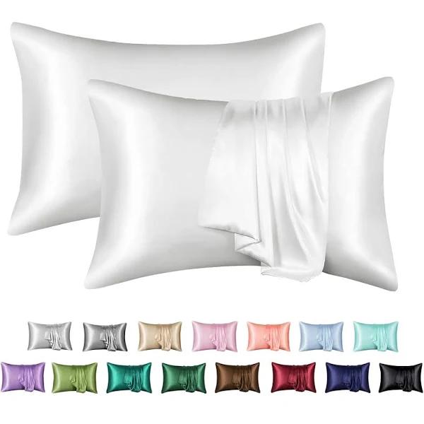 MR&HM Satin Pillowcase For Hair and Skin, Silk Satin Pillowcase 2 Pack, Standard Size Pillow Cases Set of 2, Silky Pillow Cover with Envelope