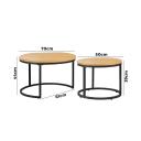 Oikiture Set of 2 Coffee Table Round Nesting Side End Table Natural