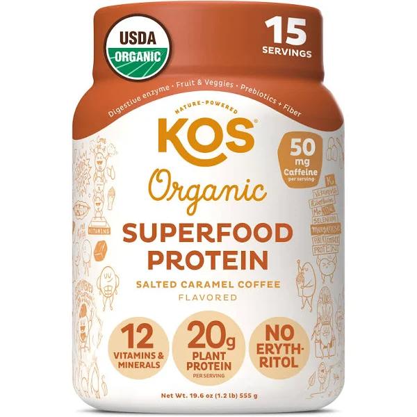 Kos Organic Salted Caramel Coffee Plant Protein Powder, 19.6 Ounce