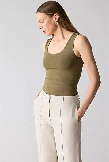 Trenery Women Organically Grown Cotton Tank Olive Green XL Organic Cotton/Elastane