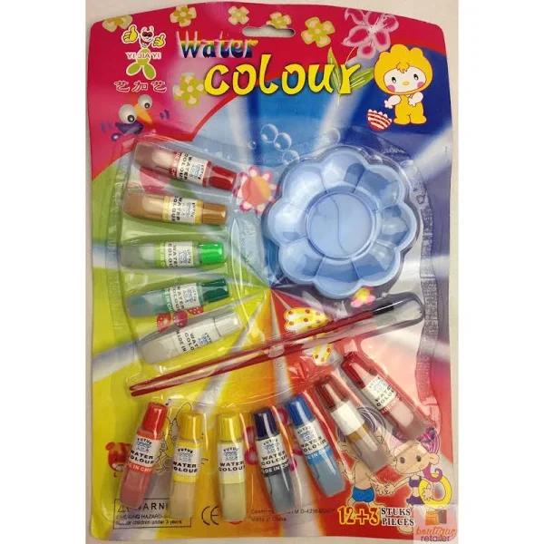 12x Water Colour Paints 2 Brushes Watercolour Set Kit For Children Kids Art