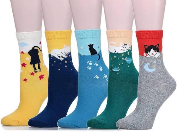 Leotruny Women's Colorful Cute Cat Crew Socks with Gift Box