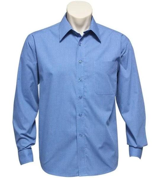 Biz Collection Micro Check Mens Long Sleeve Shirt (SH816) L / Blue