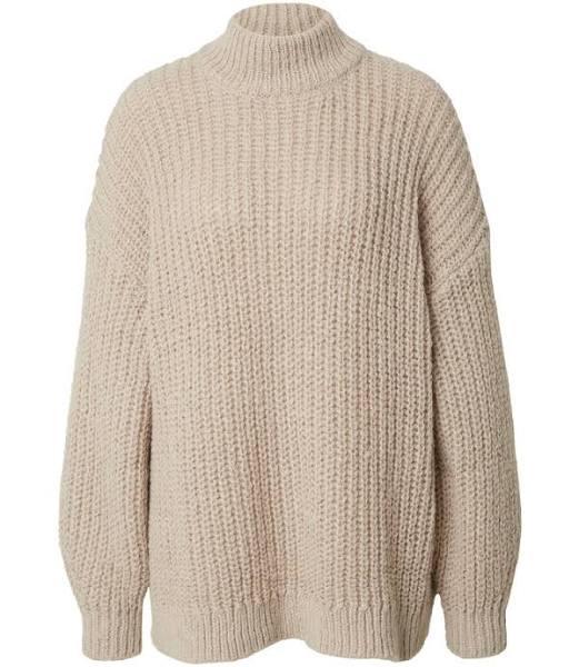 Monki High Neck Chunky Rib Knitted Jumper with Volume Sleeve in beige-Neutral