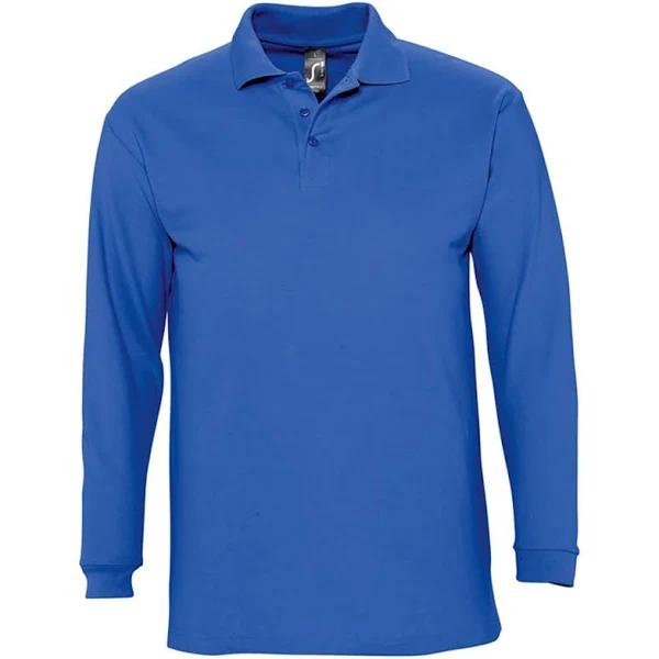 SOLS Mens Winter II Long Sleeve Pique Cotton Polo Shirt Royal Blue Mens Polo