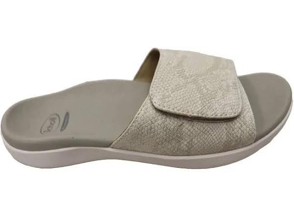 Scholl Orthaheel Samos II Womens Comfortable Supportive Slides Sandals White Shimmer 10 AUS or 41 EUR