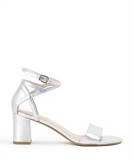 David Jones Edward Meller Kenia60 Block Heel Sandal With Hourglass Ankle Wrap in Silver, Size 41 EU