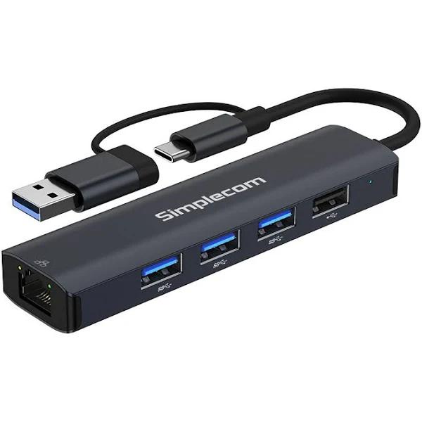 Simplecom CHN435 USB C and USB A to 4 Port USB Hub With Gigabit Ethernet Adapter