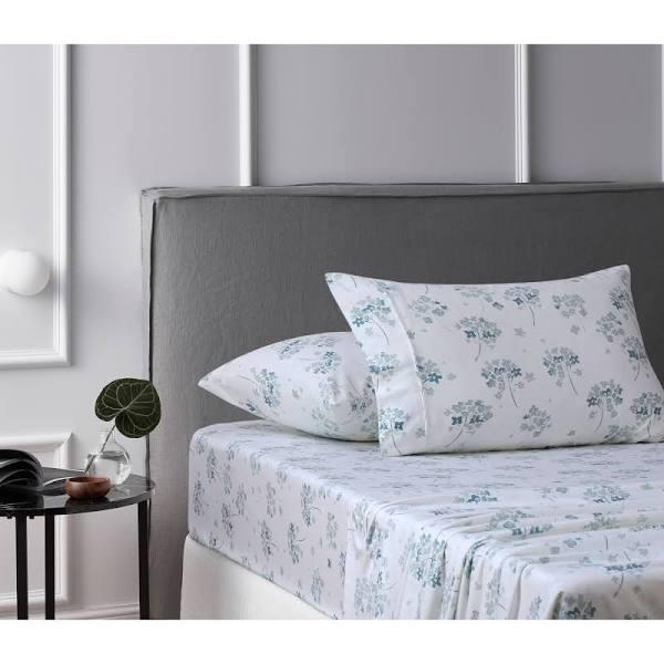 Accessorize Cotton Flannelette Sheet Set Flower Bunch Light Blue Queen