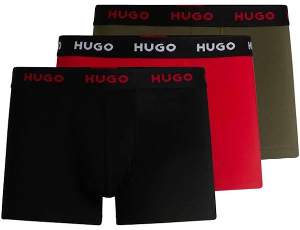 Hugo Men's 3-Pack Classic Logo Boxer Trunks, black/red/khaki Red Male