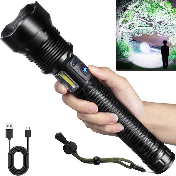 Flashlights High Lumens Rechargeable, Super Bright 990000 Lumens Flashlights with USB Cable, Brightest LED Flashlight for Emergencies, High Powered