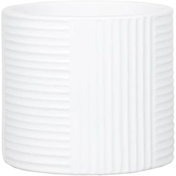 Lotus 250 x 250mm Ribbed White Round Ceramic Foot Pot