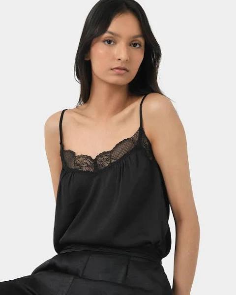 Forcast - Women's Black Lace Tops - Aleksia Lace Trim Cami Top - Size One Size, 12 at The Iconic