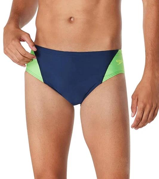 Speedo Men's Eco Splice Brief Swimsuit - Team Navy Bright Green 22 - Swimoutlet.com