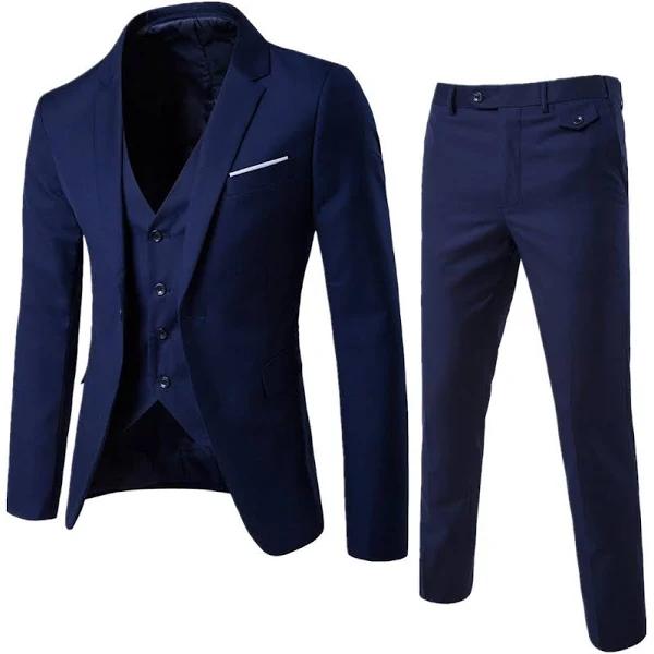 WULFUL Men's Suit Slim Fit One Button 3-Piece Suit Blazer Dress Business Wedding Party Jacket Vest & Pants