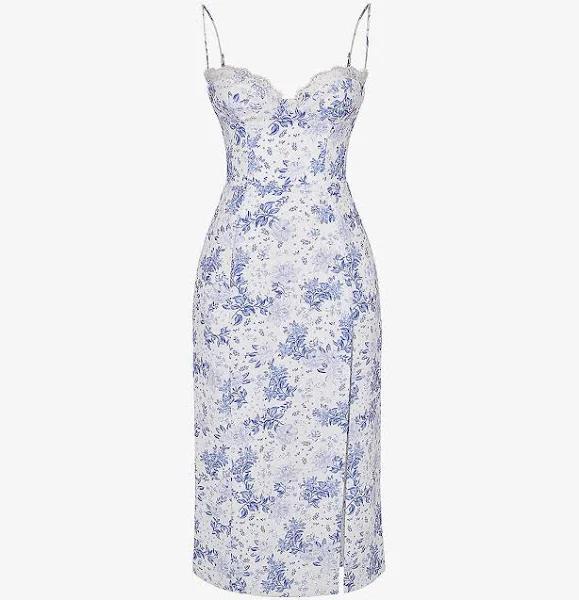 David Jones House of CB 'Charlotte' Print Corset Midi Dress in Blue, Size Small