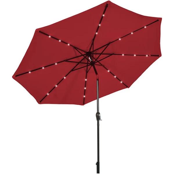 Costway 3M Solar Parasol Anti-UV Patio Umbrella Outdoor Tilt Adjustable Sunshade w/24 LEDs Garden Pool Backyard Red