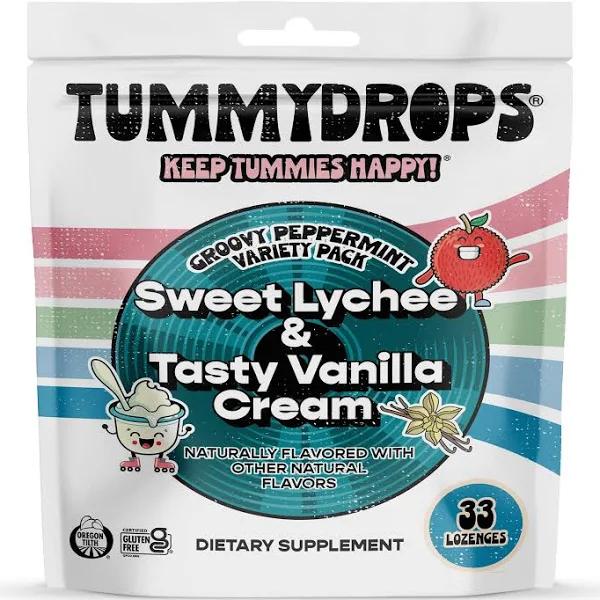 Tummydrops, Groovy Peppermint Variety Pack, Sweet Lychee & Tasty Vanilla Cream , 33 Lozenges