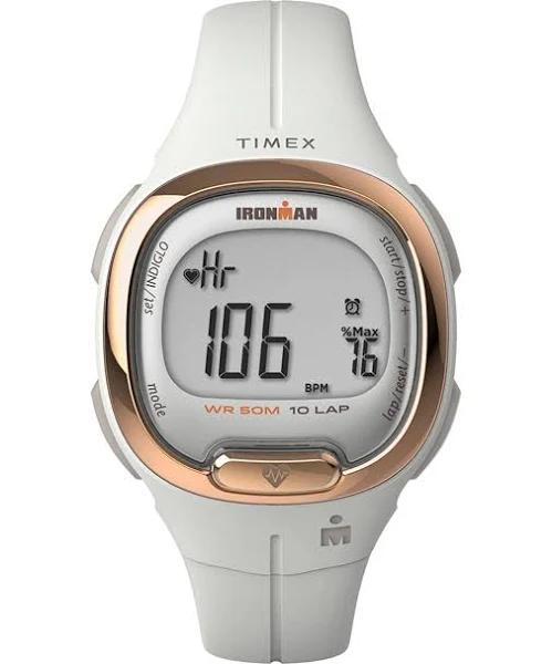 Women's Watch Timex Ironman HeartFIT Transit+ 33mm Resin Strap Activity and Heart Rate | White/White, Resin