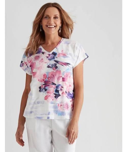 Millers - Womens Tops - Short Sleeve Printed Scoop Neck Slub Top - 20