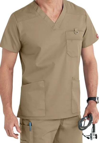 Dickies EDS Signature Scrubs Men's V-Neck Top - 2x - Khaki