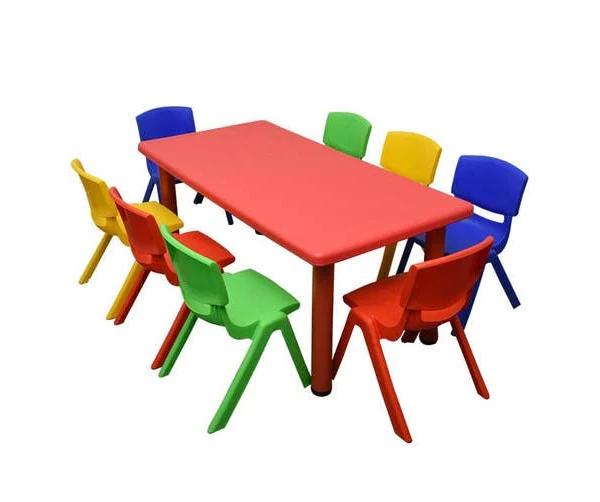 120x60cm Red Rectangle Kids Table and 8 Mixed Chairs