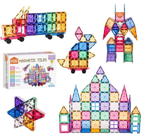 Steam Studio Magnetic Tiles 120pcs Pastel Set, Including 2 Cars