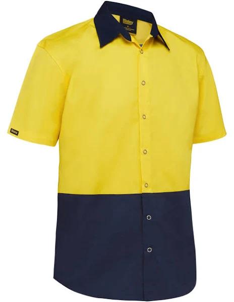 Bisley Two Tone Hi Vis Short Sleeve Shirt (BS1442) XS / Yellow/Navy