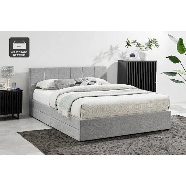 Ovela Theodore Storage Bed Frame with Drawers - Queen Grey - Queen