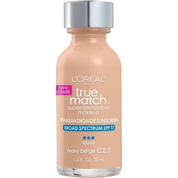 L'Oreal Paris True Match Super-Blendable Foundation Makeup, Ivory Beige, 1 fl. oz., White