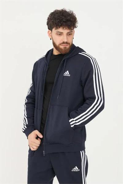 adidas-Essentials Fleece 3-Stripes Full-Zip Hoodie-Men-Legend Ink-2XL