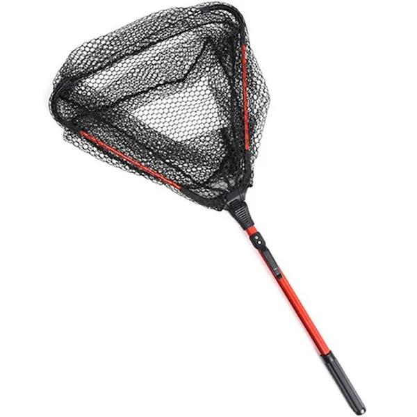 Fishing Landing Net Aluminum Alloy Red Portable Fish Mesh Pole Handle Foldable