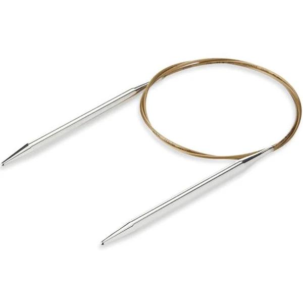 Addi Circular Knitting Needle 70cm x 2.00mm, Smooth White Brass Tips, Gold Cords