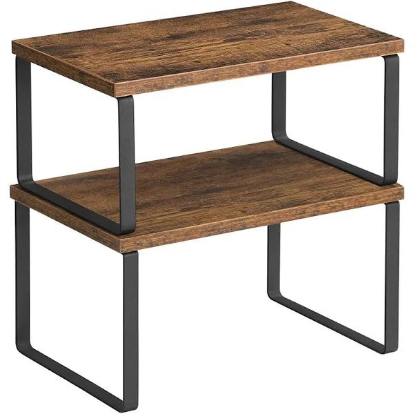 SONGMICS Cabinet Shelf Organizers Set of 2 Metal Kitchen Counter Shelves Rustic Brown