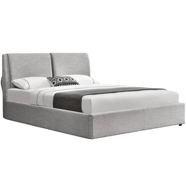 Conrad Fabric Gas Lift Bed Frame w/ Headboard Double Size - Light Grey