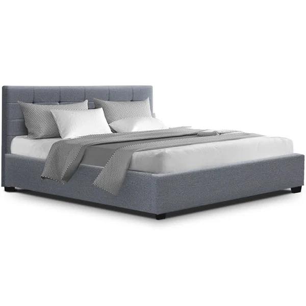 Lisa Double Full Size Gas Lift Bed Frame Base With Storage Grey Fabric