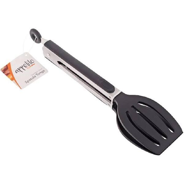 Appetito 23cm Stainless Steel Spatula Tongs With Lock & Rubber Grip