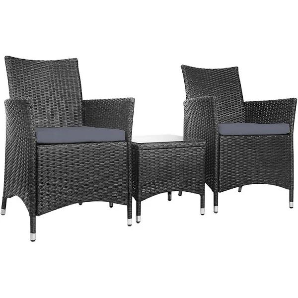 Gardeon 3 Piece Wicker Outdoor Furniture Set - Black