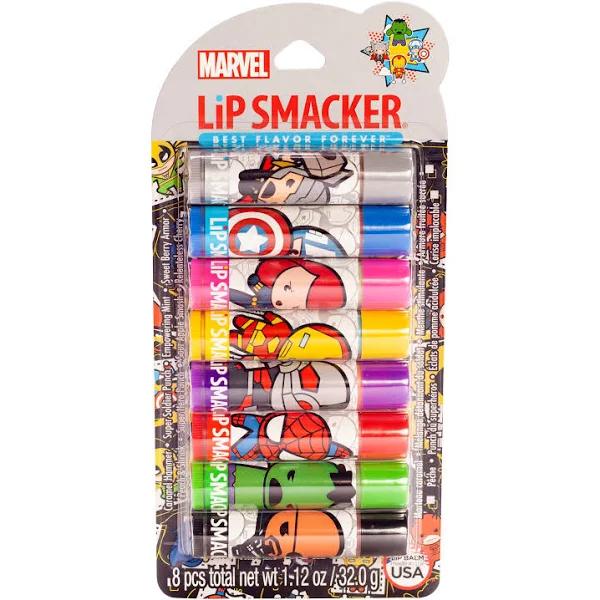 Lip Smacker Marvel Avenger Flavored Lip Balm Party Pack 8 Count, Super Hero, Spirderman, Iron Man, Captain America, Clear, For Kids