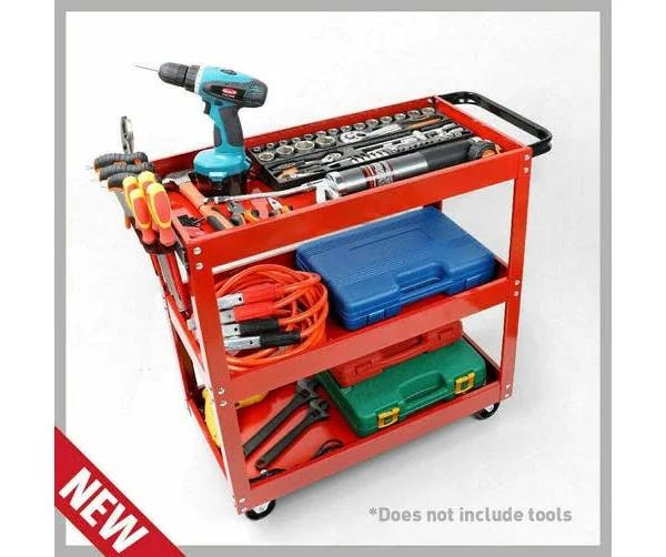 3-Tier Trolley Workshop Cart Rolling Steel Parts Storage Handyman Tool 150kg Red - AfterPay & zipPay Available