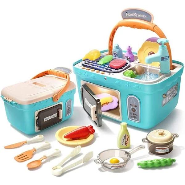 Cute Stone Kids Picnic & Kitchen Playset Portable Basket Toys Pretend Play Oven