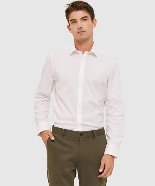 Saba Men's Stretch Poplin Shirt in White Size Medium